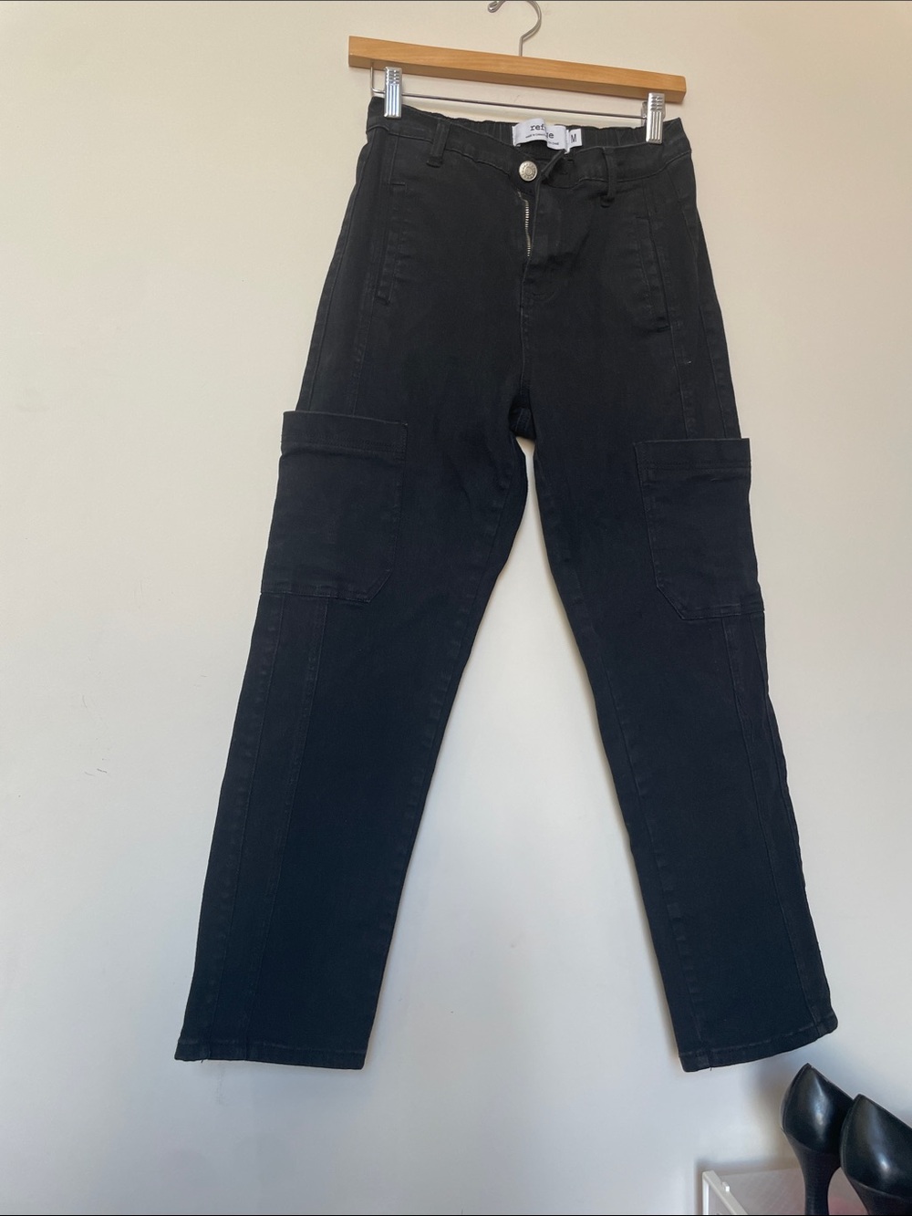 refuge Black Slim Straight Cargo-Style Jeans